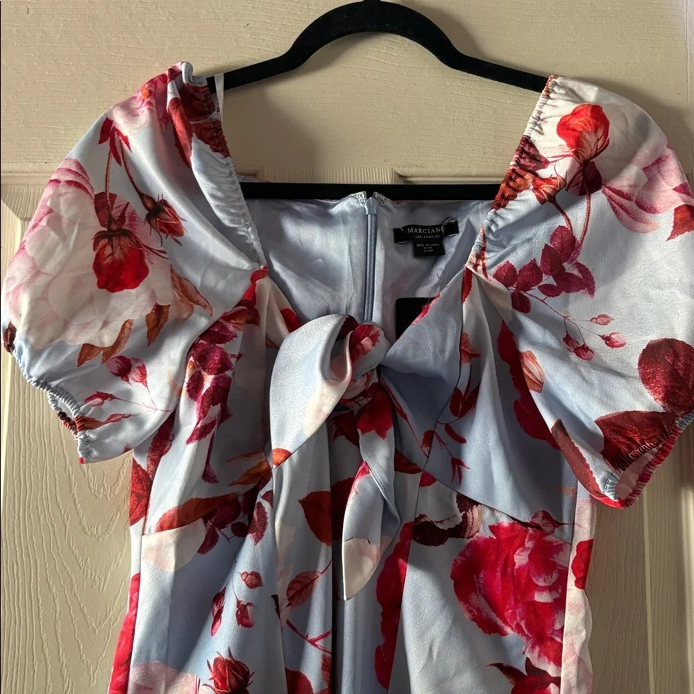 Marciano Floral Red Puff-Sleeve Mini Dress